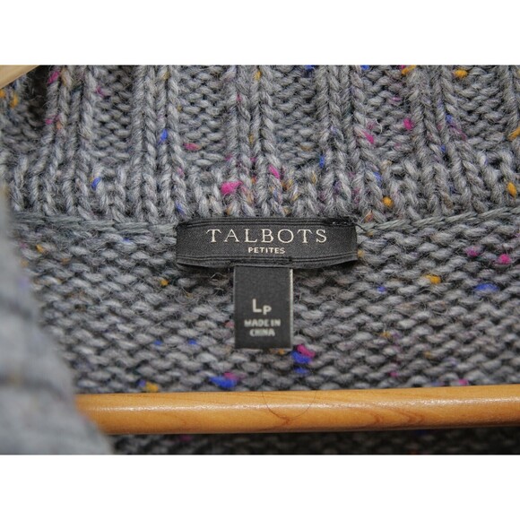 Wool Sweater‎ Womens Talbots Striped Long Cardigan Chunky Gray Button Petites Lp - Picture 3 of 7